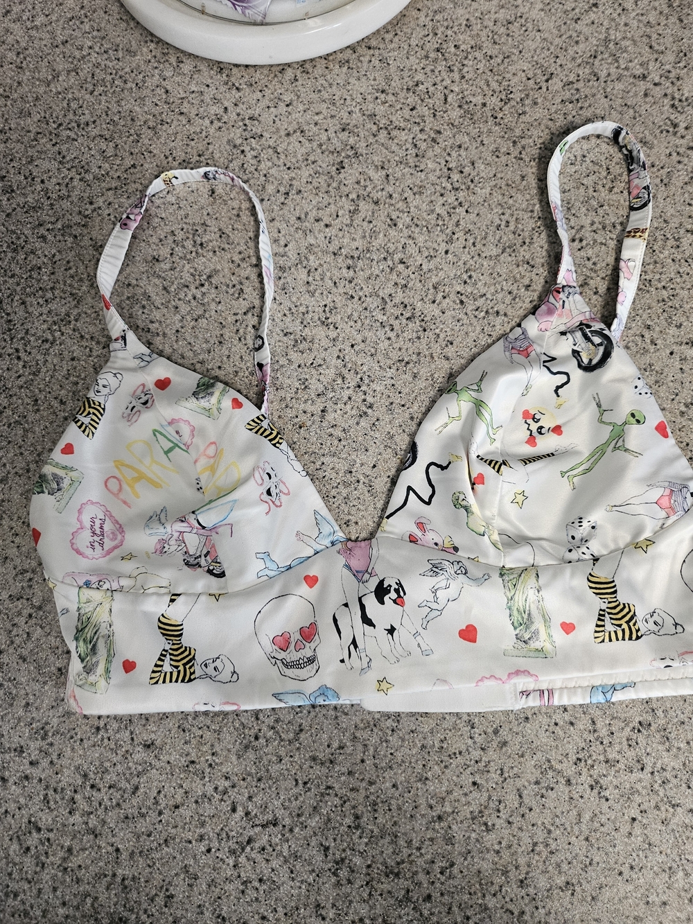 Printed White Bralette with Pastel Parade Motifs